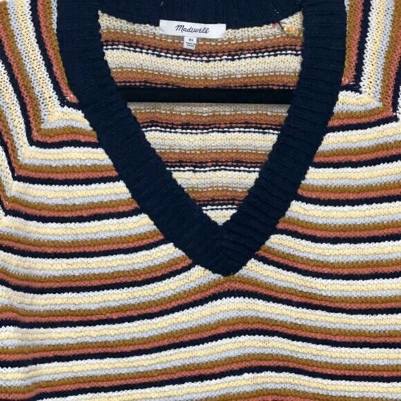 Madewell Arden Striped V Neck Madewell Crop Pullover Sweater Cotton Size Small - Picture 5 of 10